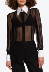 Dolce & Gabbana Silk Chiffon Long-Sleeved Shirt Black F5S24T FU1AT-N0000