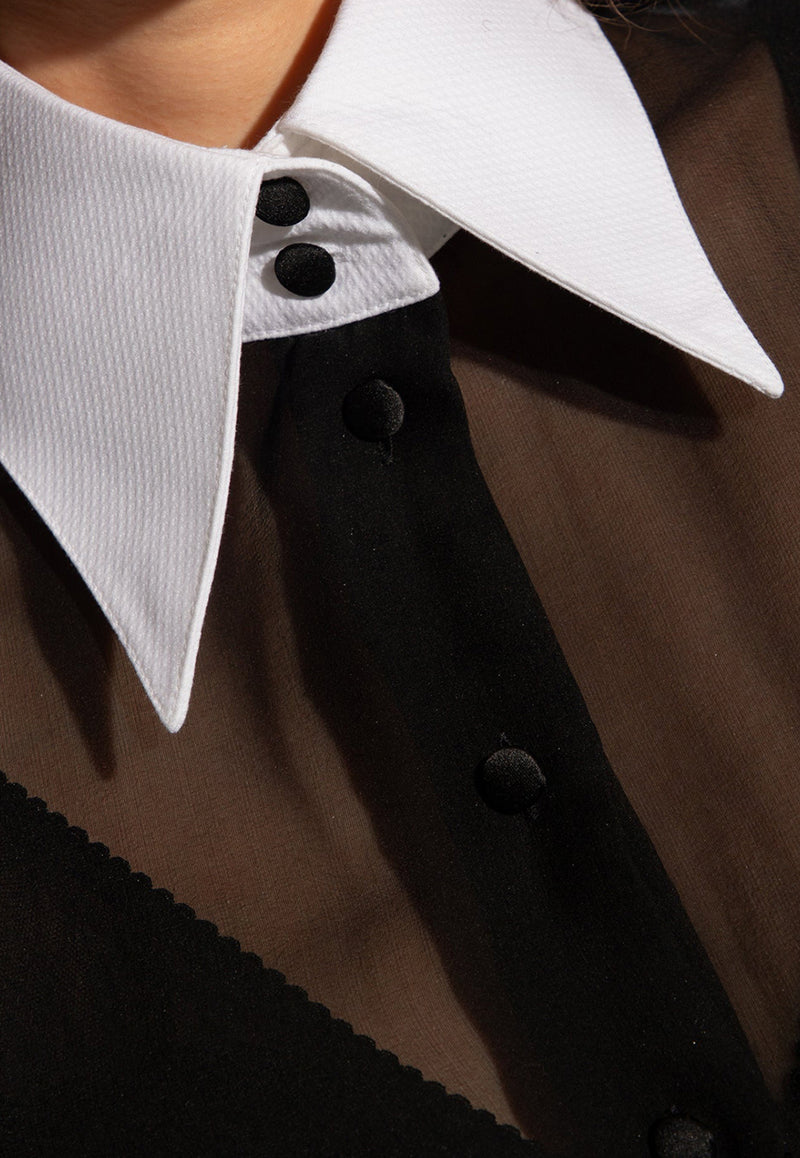 Dolce & Gabbana Silk Chiffon Long-Sleeved Shirt Black F5S24T FU1AT-N0000