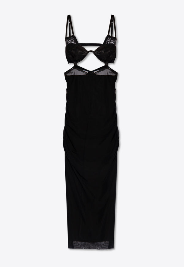 Dolce & Gabbana Bustier-Style Sheer Midi Dress Black F6JHFT FLRDA-N0000
