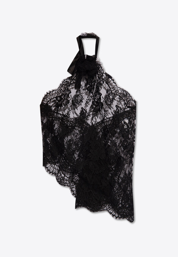 Dolce & Gabbana Asymmetrical Floral-Lace Top Black F79EPT HLM44-N0000