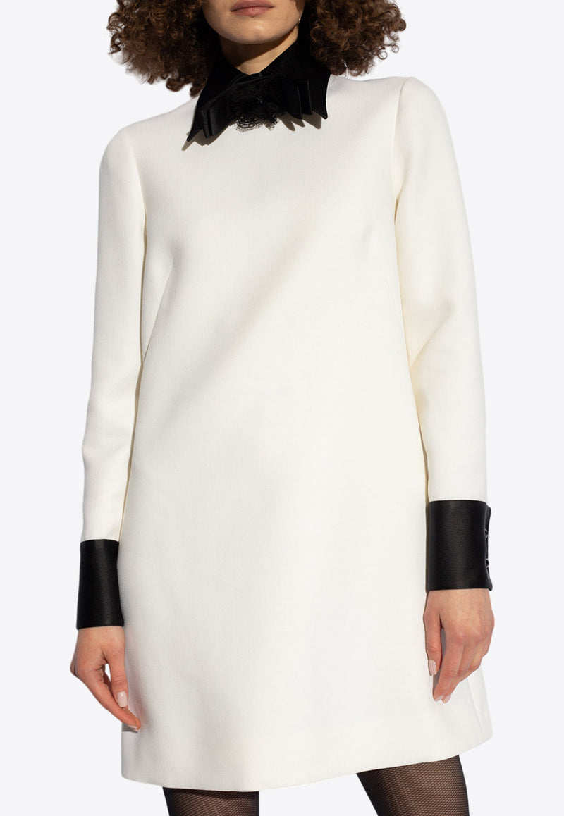 Dolce & Gabbana Bow Appliqué Wool-Blend Mini Dress White F6JEET FUBGE-W0001