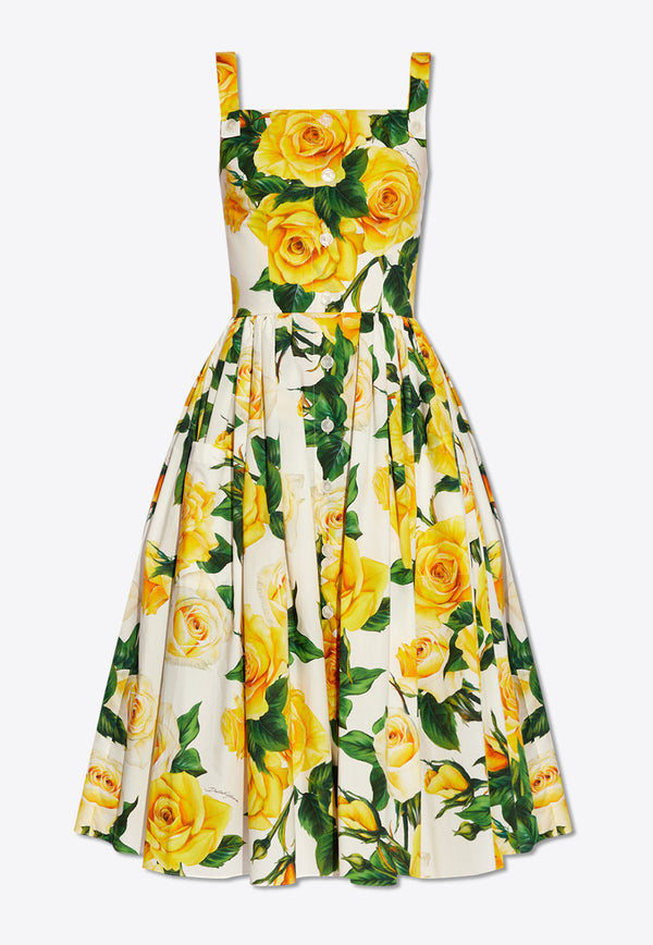Dolce & Gabbana Rose Print Sleeveless Midi Dress Multicolor F6ZT0T HS5M3-HA3QD