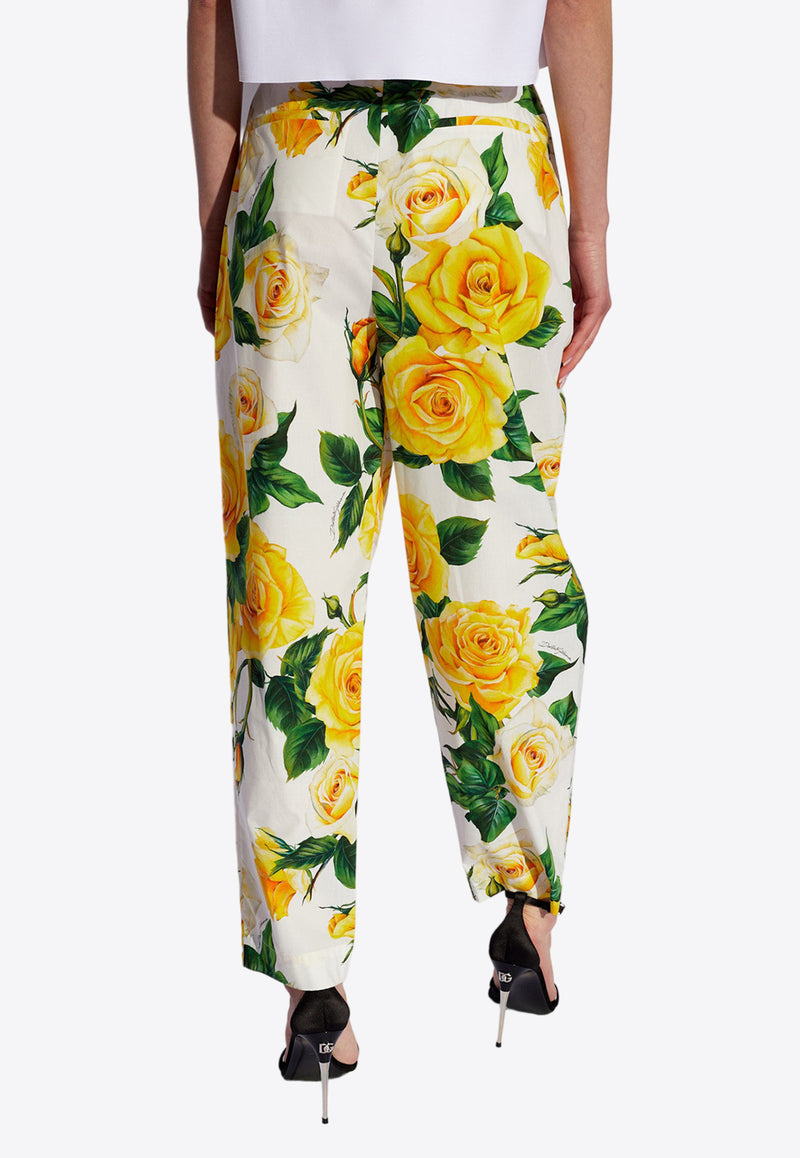 Dolce & Gabbana Rose Print High-Waist Pants Multicolor FTCJUT HS5NO-HA3VO