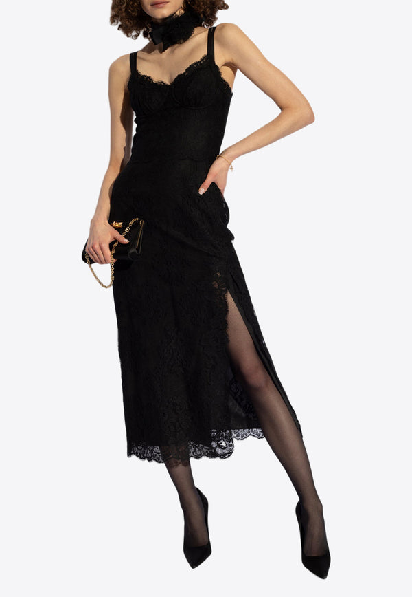 Dolce & Gabbana Lace Slip Midi Dress Black F6JAOT HLMO7-N0000