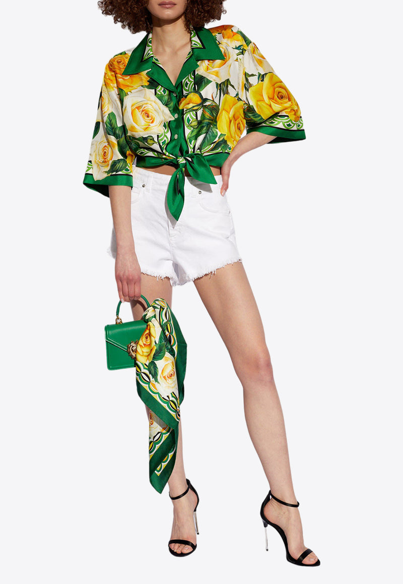 Dolce & Gabbana High-Waist Frayed Denim Shorts White FTB47D G8GF5-S9001
