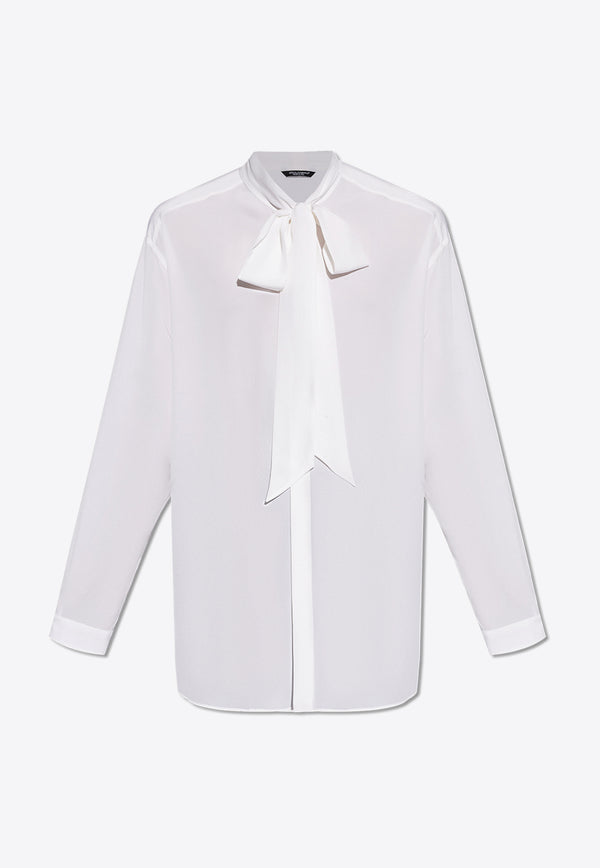 Dolce & Gabbana Crepe De Chine Silk Shirt with Scarf Detail Cream G5LR8T FU1ZC-W0800