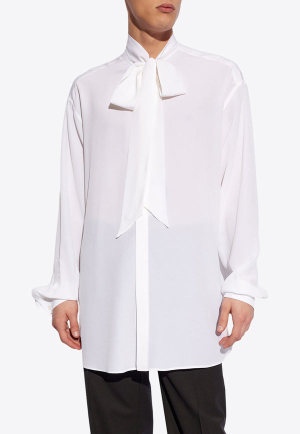 Dolce & Gabbana Crepe De Chine Silk Shirt with Scarf Detail Cream G5LR8T FU1ZC-W0800