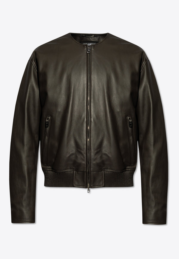 Dolce & Gabbana Leather Bomber Jacket Brown G9AXHL HULVD-M1348