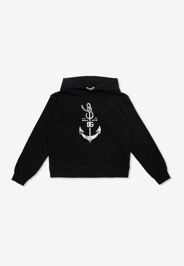 Dolce & Gabbana Kids Boys DG Anchor Print Hooded Sweatshirt Black L4JWJK G7L0H-B0665