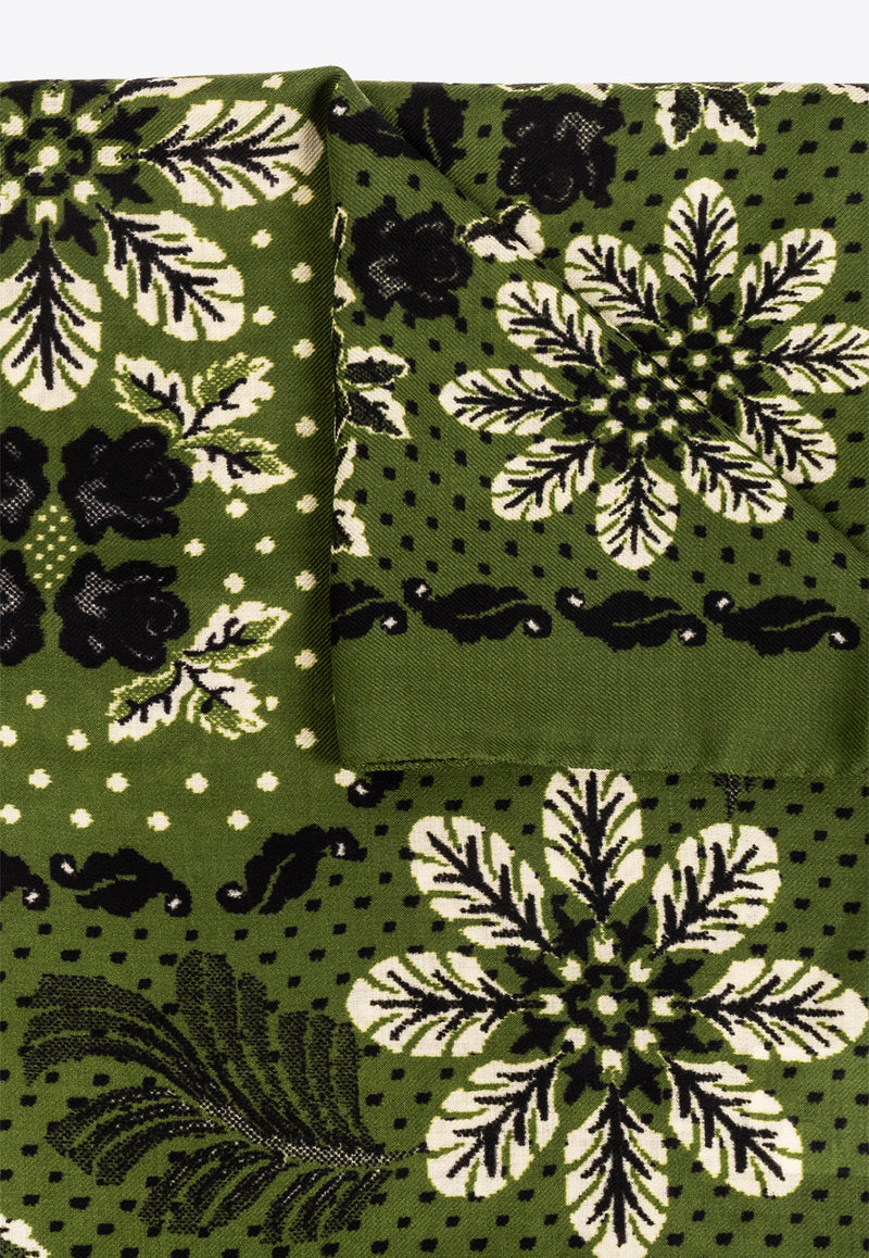 Etro Floral Wool Frayed Scarf Green MATA0029 AK268-X0890