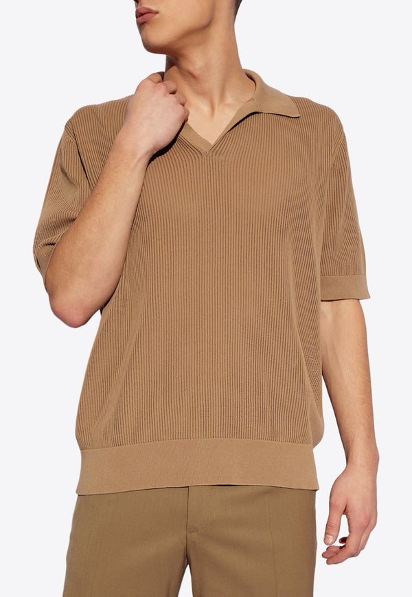 Dolce & Gabbana Ribbed Knit Polo T-shirt Brown GXZ28T JBCCH-M0264