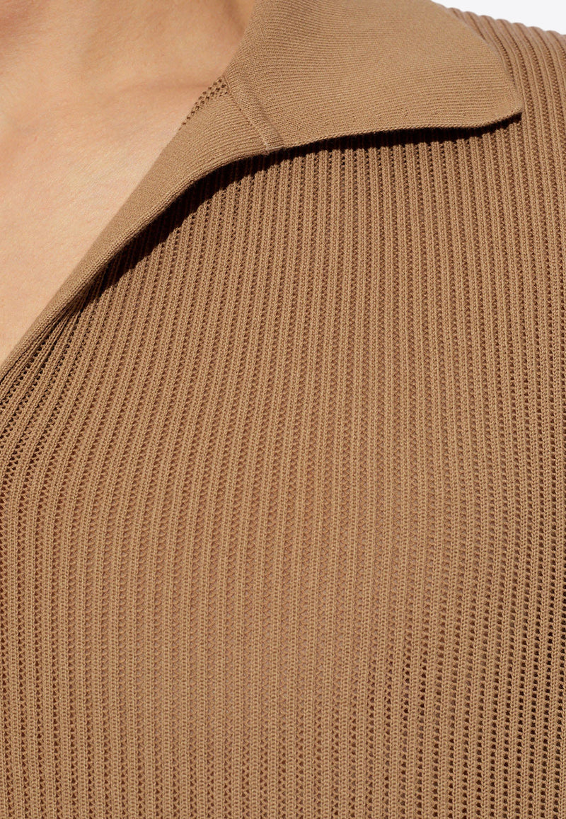 Dolce & Gabbana Ribbed Knit Polo T-shirt Brown GXZ28T JBCCH-M0264