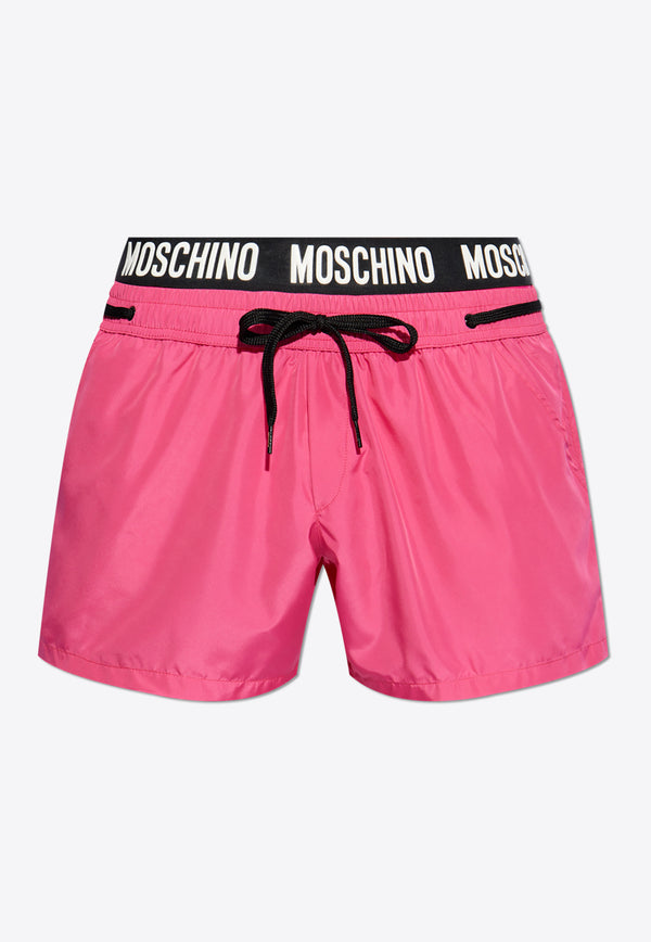 Moschino Logo Waistband Swim Shorts Pink KĄPIELOWE 241V3 A4222 9301-0206
