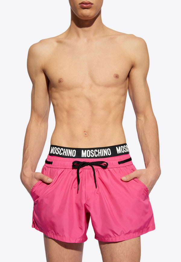 Moschino Logo Waistband Swim Shorts Pink KĄPIELOWE 241V3 A4222 9301-0206