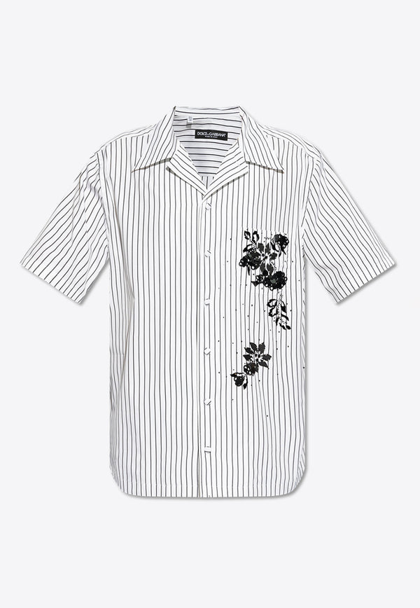 Dolce & Gabbana Floral Motif Striped Shirt White G5JH9Z GH894-S9000