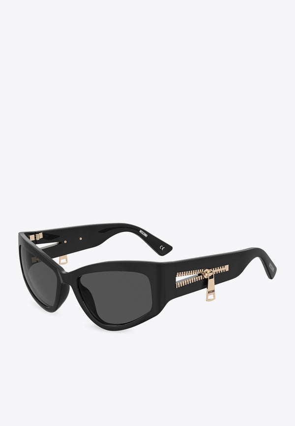 Moschino Grilamid Zipper Cat-Eye Sunglasses Gray MOS158 S 0-807 BLACK