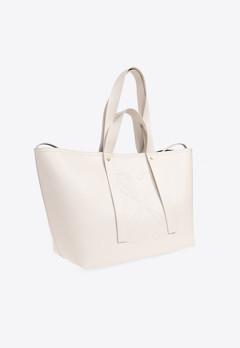 Off-White Medium Day Off Tote Bag in Calf Leather Cream OWNA225S24 LEA001-0400