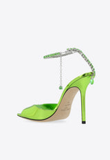 Jimmy Choo Saeda 100 Crystal Chain Sandals in Metallic Leather Green SAEDA SANDAL 100 BAQ-MATCHA MATCHA