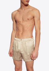 Dolce & Gabbana Silk Elasticated Shorts Beige M3A27T FU1AU-M0241