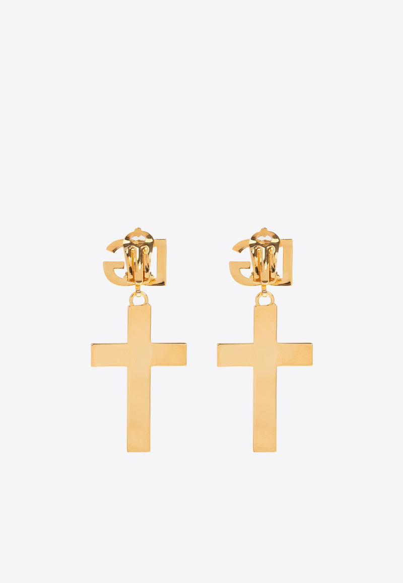 Dolce & Gabbana DG Logo Clip-On Cross Earrings Gold WEQ4C1 W1111-ZOO00
