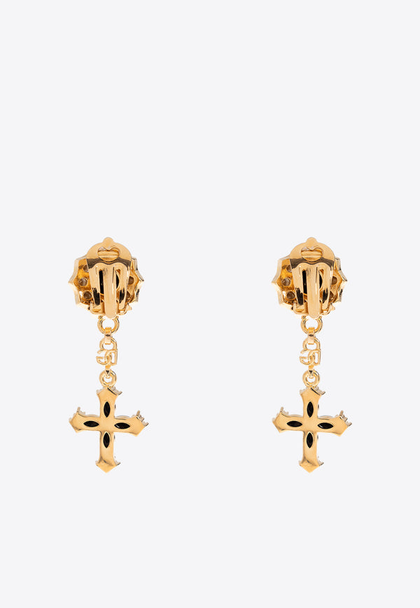 Dolce & Gabbana Rhinestone Embellished Drop Cross Earrings Gold WEQ4S2 W1111-N0011