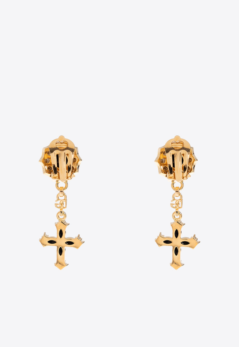 Dolce & Gabbana Rhinestone Embellished Drop Cross Earrings Gold WEQ4S2 W1111-N0011