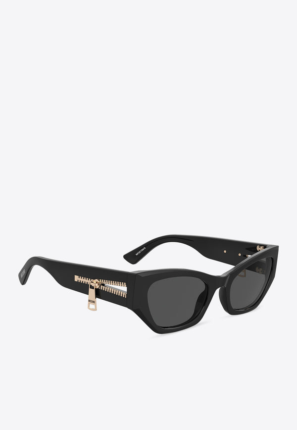 Moschino Grilamid Zipper Cat-Eye Sunglasses Gray MOS159 S 0-807 BLACK