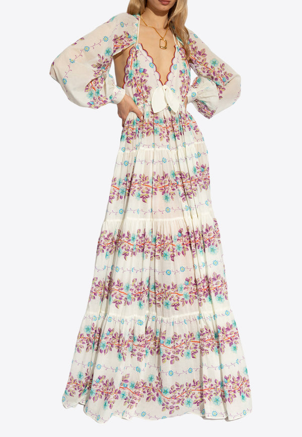 Etro Floral Print Flared Maxi Dress White WRHA0064 99SP537-X0800