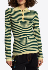 Etro Striped Wool-Knit Polo T-shirt Green WRKE0115 AL238-S8452