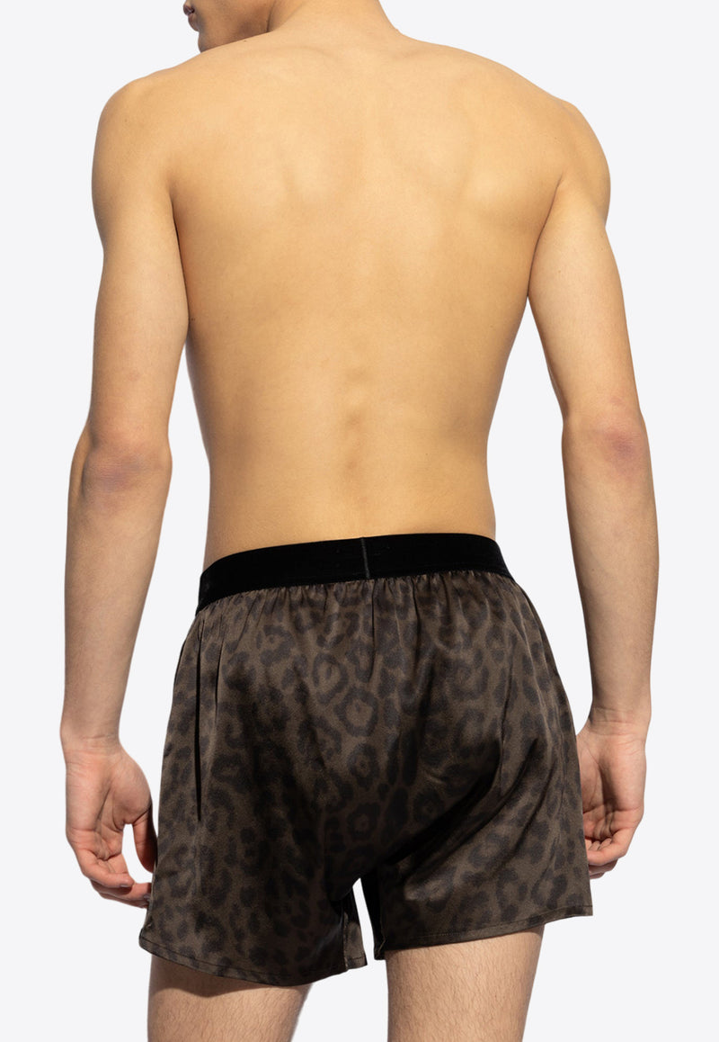 Tom Ford Leopard Print Silk Boxers Brown T4LE41880 0-209