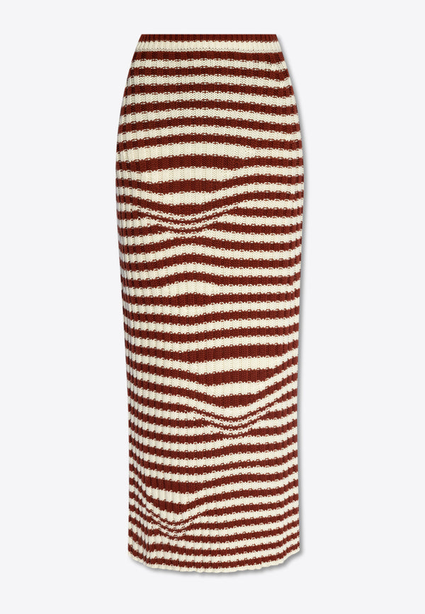 Etro Striped Wool Knit Maxi Skirt Red WRKB0019 AV315-S8451