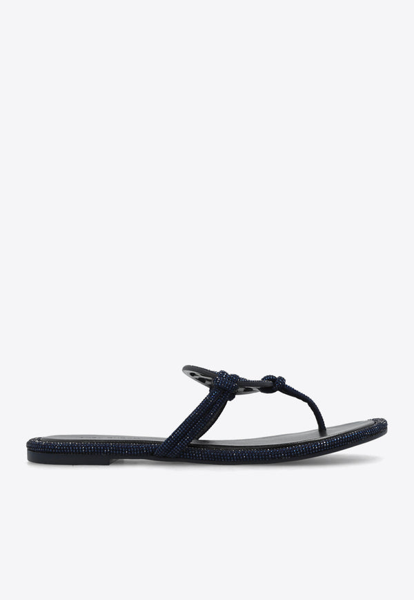Tory Burch Miller Crystal Logo Knotted Thong Sandals Navy 152177 0-430