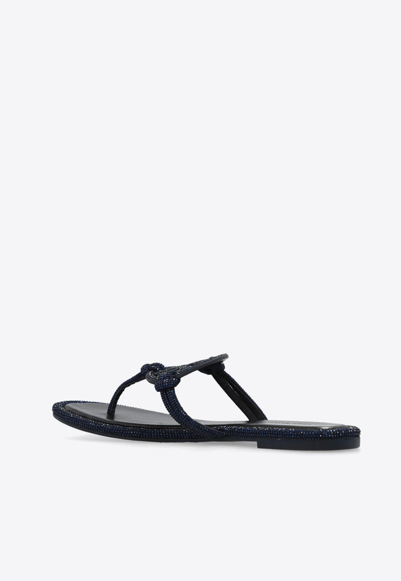 Tory Burch Miller Crystal Logo Knotted Thong Sandals Navy 152177 0-430