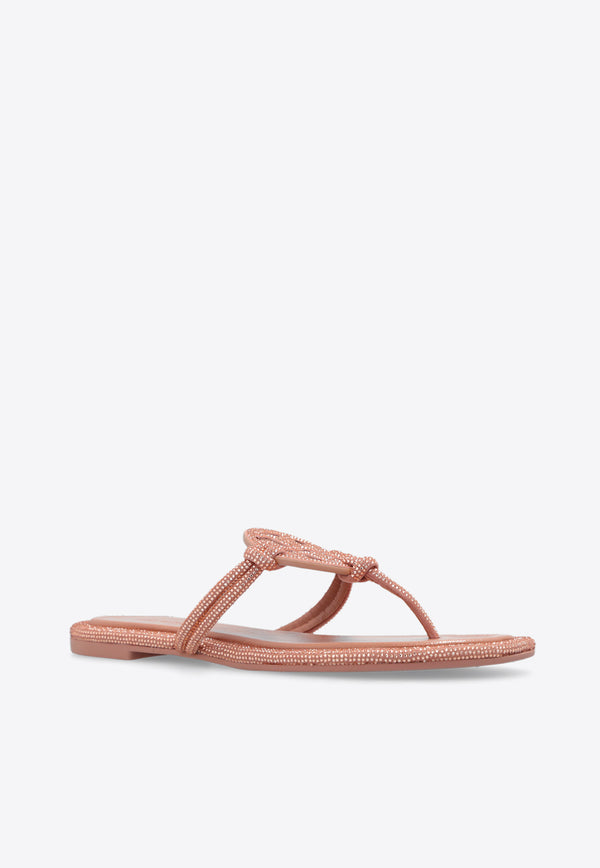 Tory Burch Miller Crystal Logo Knotted Thong Sandals Pink 152177 0-667