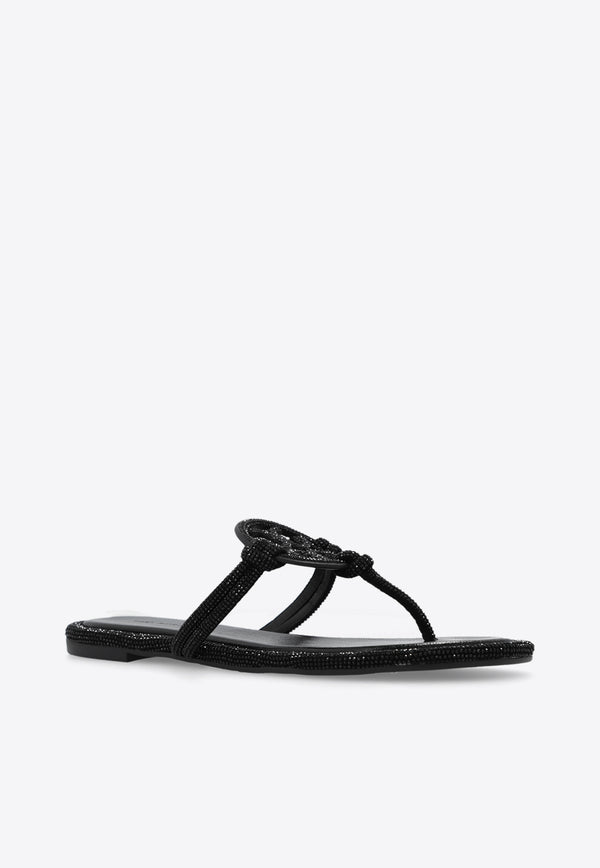 Tory Burch Miller Crystal Logo Knotted Thong Sandals Black 152177 0-001