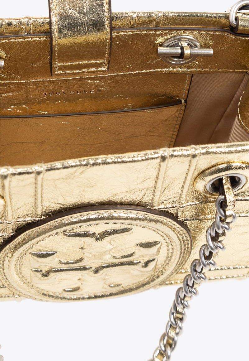 Tory Burch Mini Fleming Metallic Leather Chain Tote Bag Gold 152480 0-700