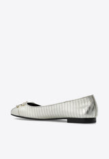 Tory Burch Gap-Toe Metallic Leather Ballet Flats Silver 156248 0-723