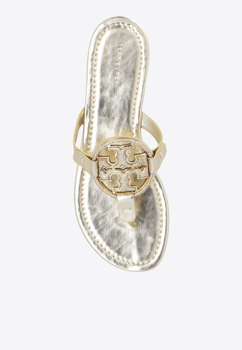 Tory Burch Miller Crystal Embellished Thong Sandals Gold 153708 0-723