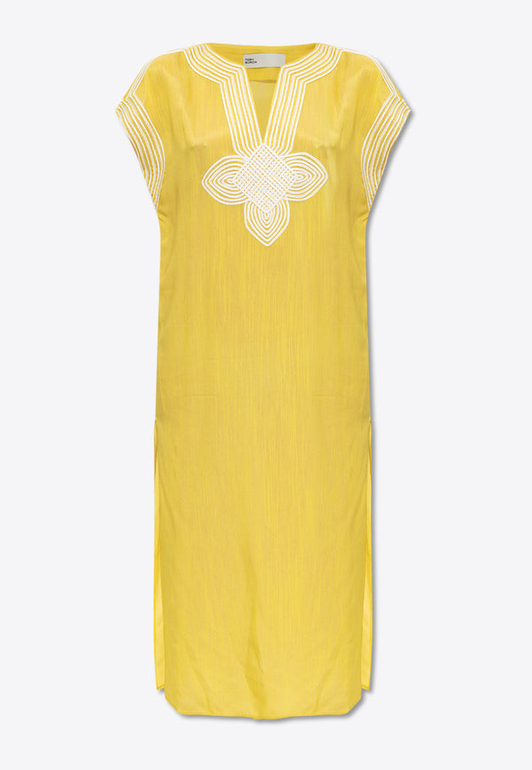 Tory Burch Embroidered Kaftan Midi Dress Yellow 156253 0-701