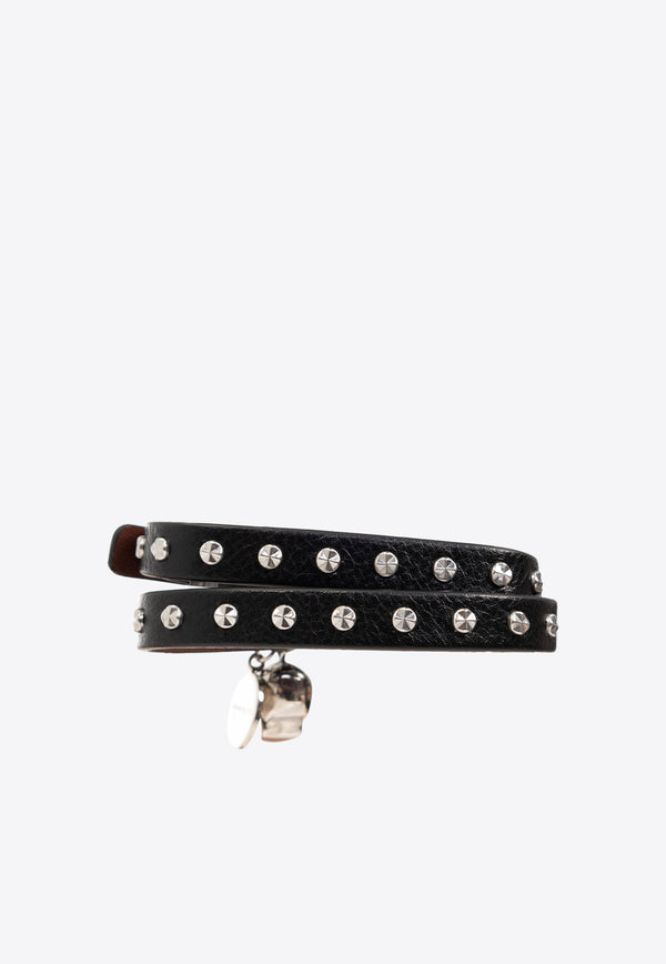 Alexander McQueen Double-Wrap Studded Leather Bracelet Black 554466 1AC9Y-1000
