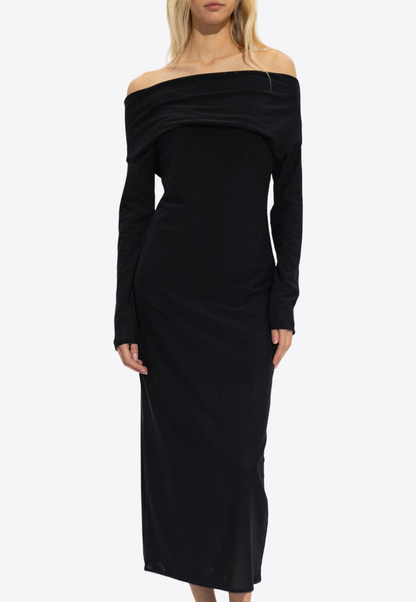 Tory Burch Off-Shoulder Draped Midi Dress Black 156994 0-001