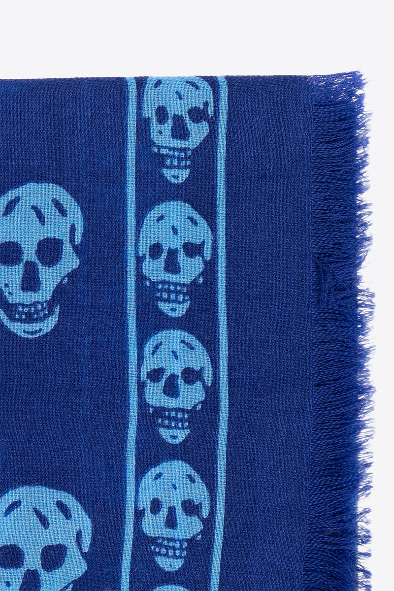 Alexander McQueen Skull Print Wool Scarf Blue 557717 3222Q-4246