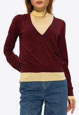 Tory Burch Mock-Neck Double Layer Sweater Burgundy 157418 0-972