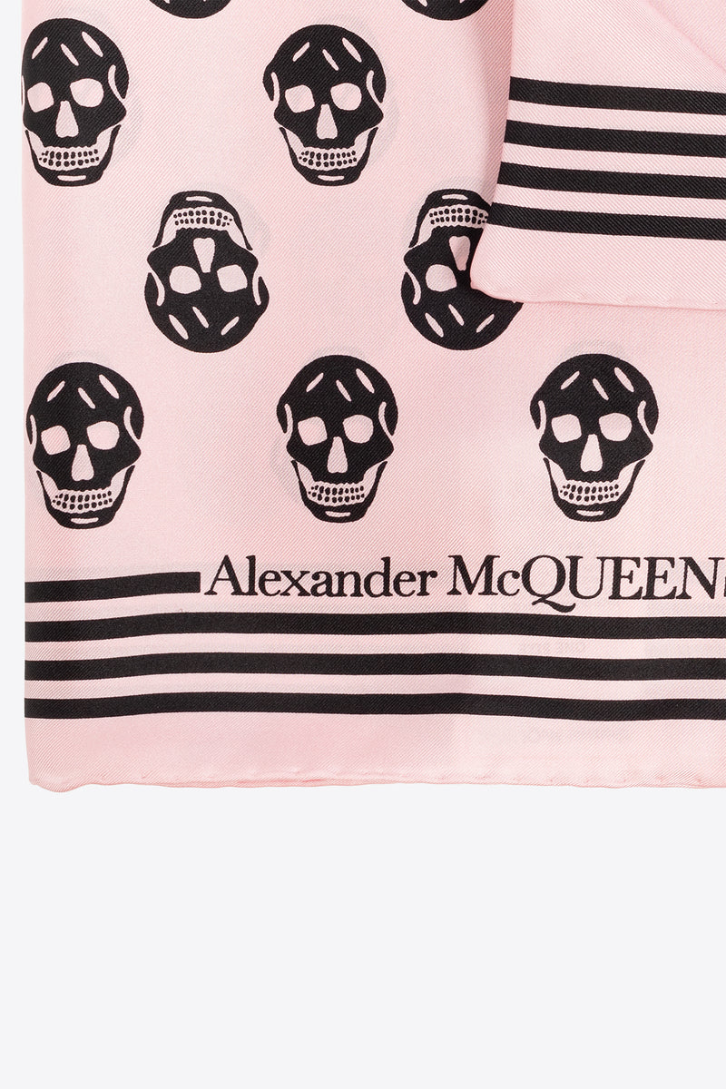 Alexander McQueen Biker Skull Silk Square Scarf Pink 590929 3001Q-5914