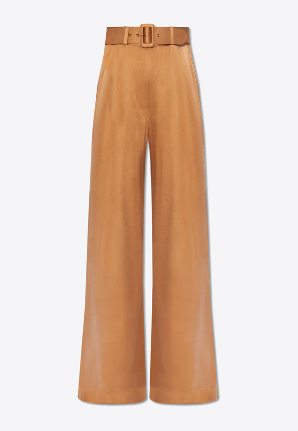 Zimmermann Belted Wide-Leg Silk Pants Brown 2151PRMAT 0-SAN