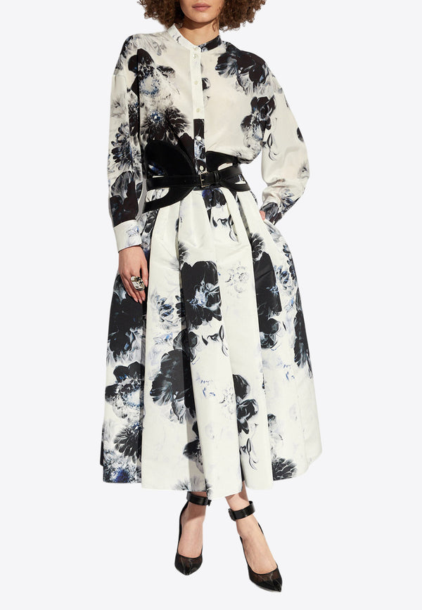 Alexander McQueen Chiaroscuro Print Pleated Midi Skirt White 684284 QZALH-4243