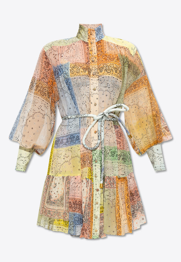Zimmermann Matchmaker Bandana Patch-Print Mini Dress Multicolor 4089DMAT 0-BNPT