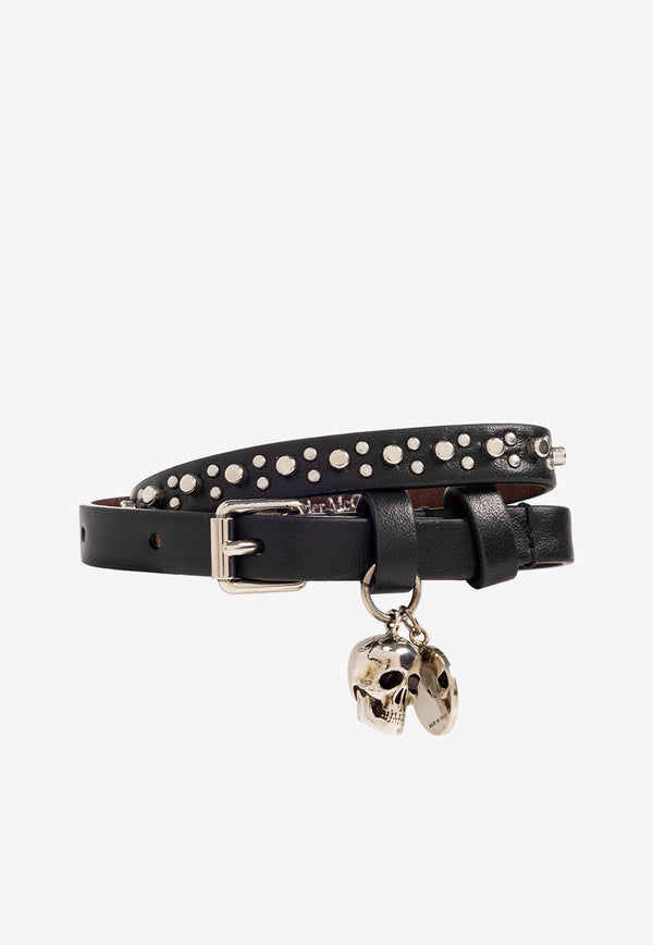 Alexander McQueen Double-Wrap Studded Leather Bracelet Black 554466 1SSAA-1000