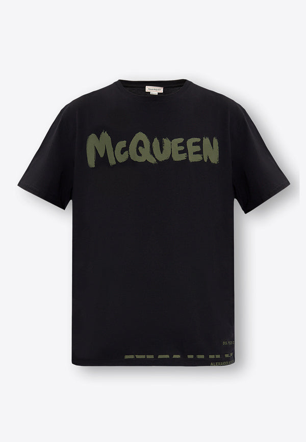 Alexander McQueen Graffiti Logo Print T-shirt Black 622104 QTAAC-0519