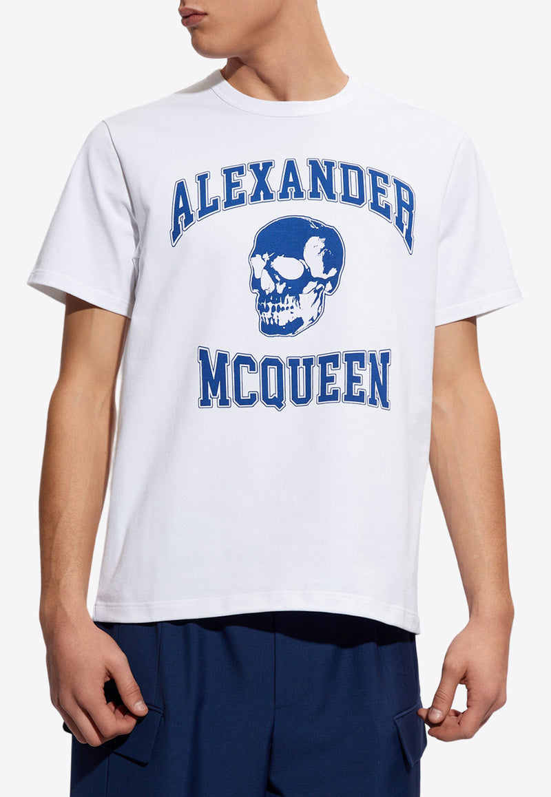 Alexander McQueen Varsity Skull Print Crewneck T-shirt White 759442 QTAAW-0963